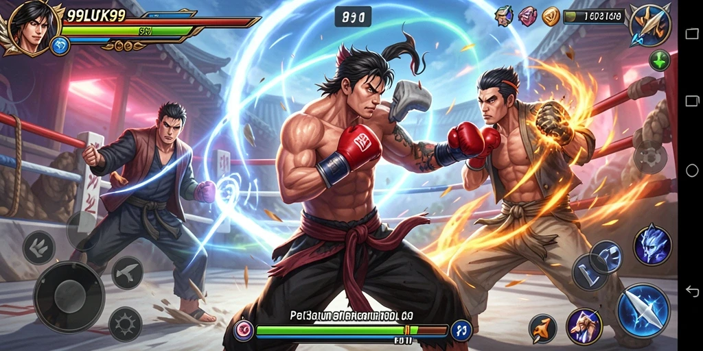 Screenshot gameplay 99LUCK99 menampilkan aksi pertarungan yang intens.
