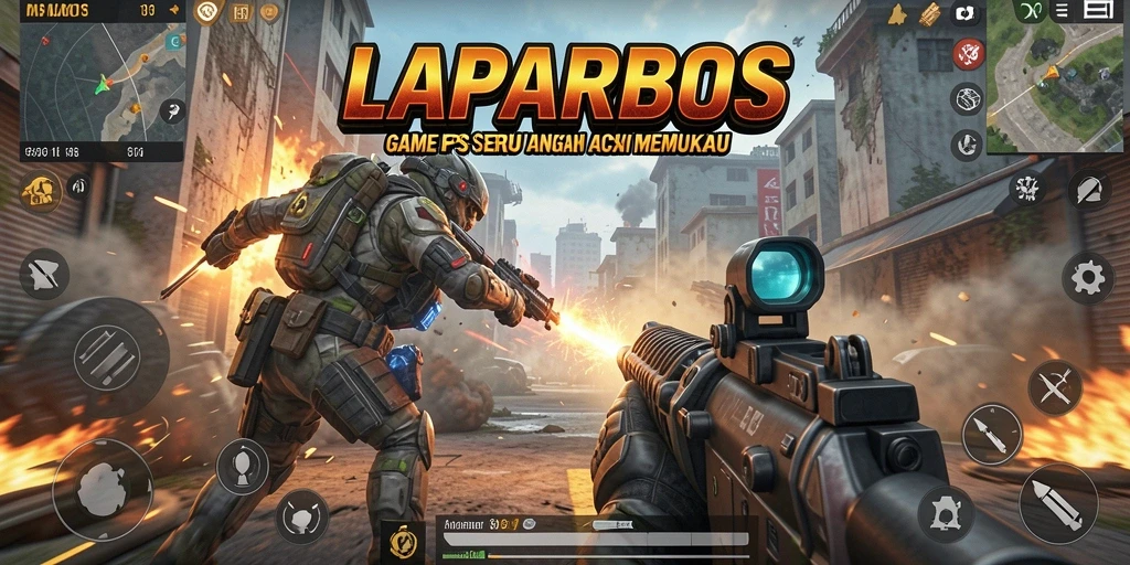 Screenshot LAPARBOS yang menunjukkan aksi tembak-menembak dalam game FPS.