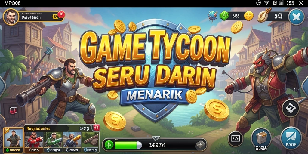 Tampilan gameplay MPO08 dengan berbagai jenis bisnis yang dikelola.