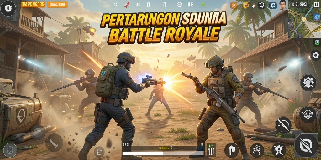 Tampilan gameplay OMPONG188 dengan aksi Battle Royale yang mendebarkan.
