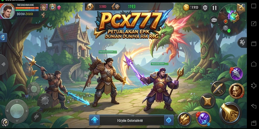 Screenshot gameplay PCX777 menampilkan petualangan epik dan karakter yang beragam.