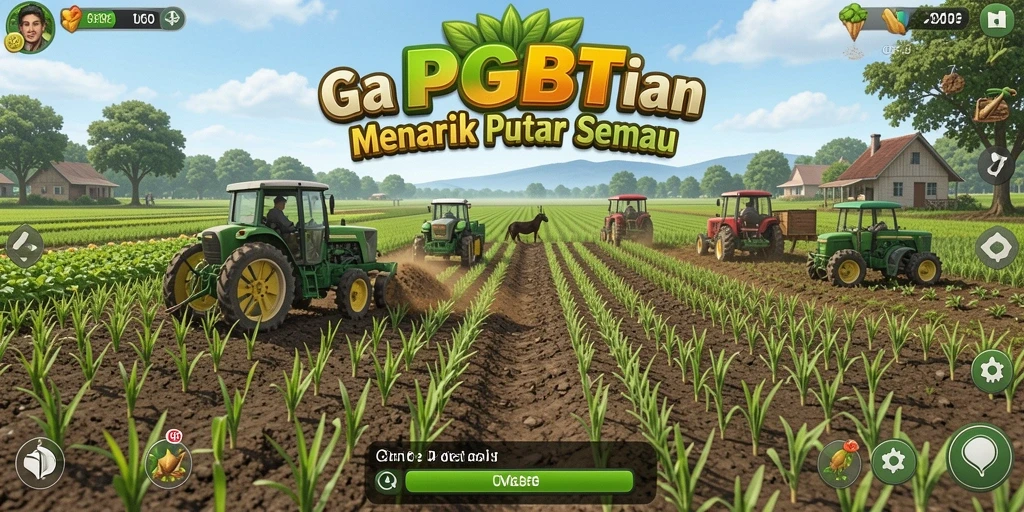 Screenshot gameplay PGBET menunjukkan lahan pertanian yang subur dan berwarna-warni.