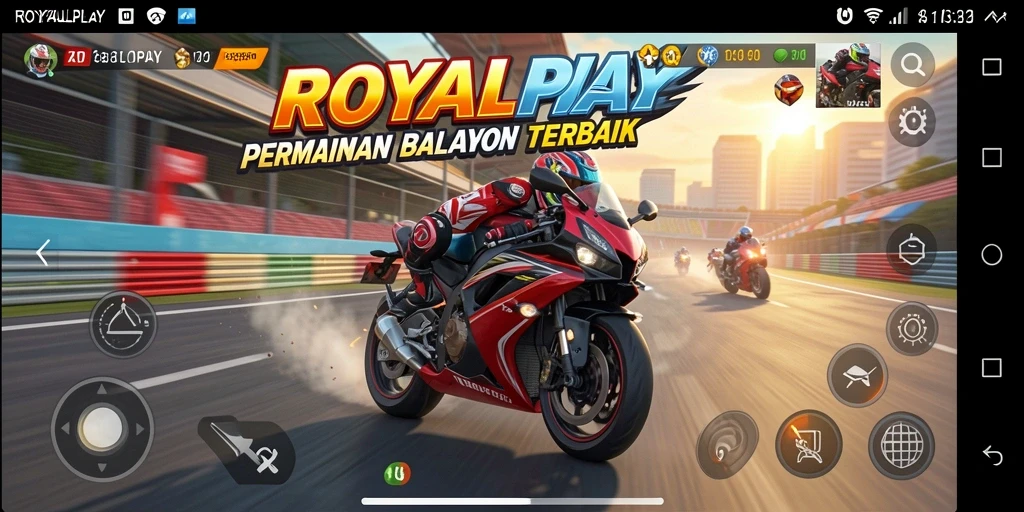 Tampilan gameplay menegangkan dari ROYALPLAY saat balapan motor.