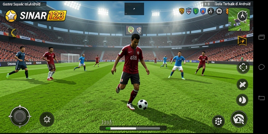 Screenshot gameplay SINAR123 dengan aksi pertandingan sepak bola yang mendebarkan.