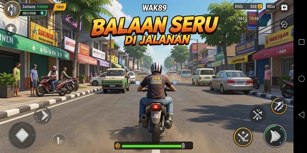 Tampilan seru dari gameplay WAK89 yang menampilkan aksi balapan di jalanan.